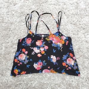 Mudd Black Floral Flowy Crop Top Large Strappy EUC